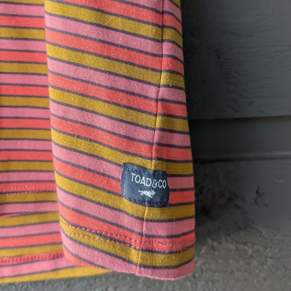 Toad&Co Orange Pink Swift Pocket Tee Striped Size Medium - Picture 3 of 8